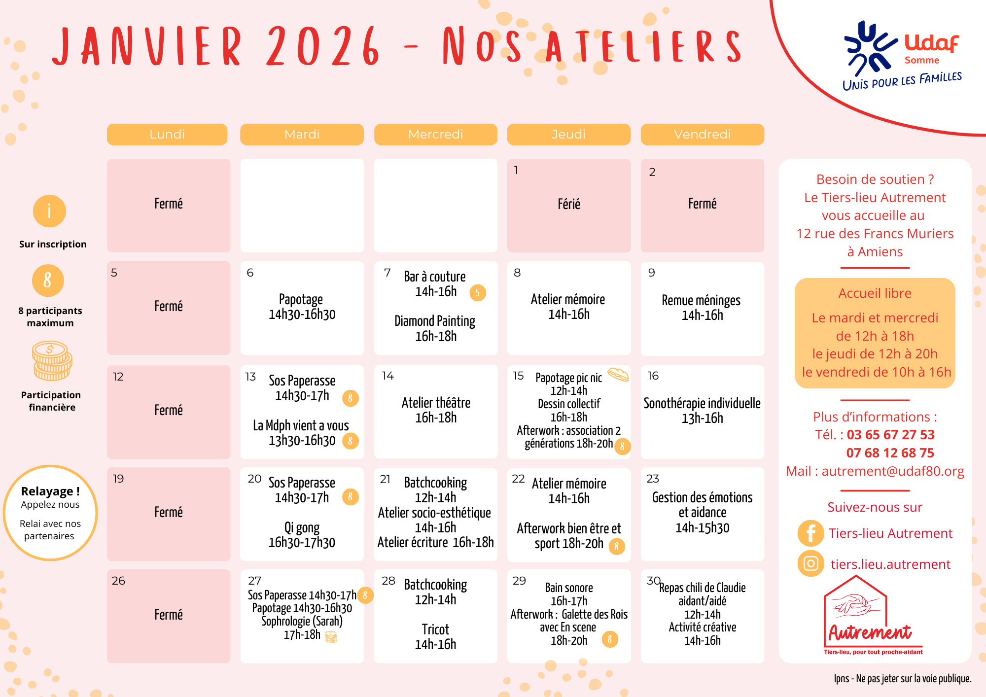 Le programme de janvier des ateliers du Tiers-lieu Autrement est là ...